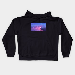 Aesthetic pink and purple clouds with stars Kids Hoodie